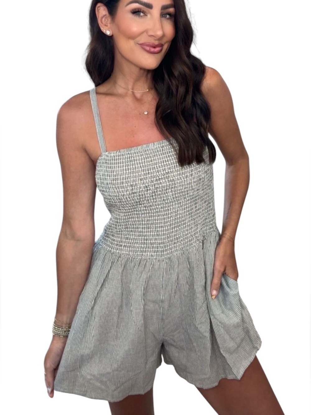 Universal Thread Women’s Striped Smocked Romper Sz L